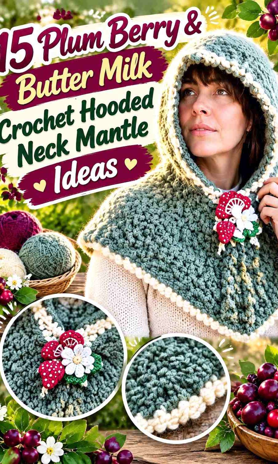 Plum Berry & Butter Milk Crochet Hooded Neck Mantle Ideas