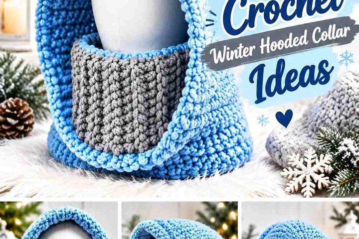 Powder Blue & Soft Gray Crochet Winter Hooded Collar Ideas