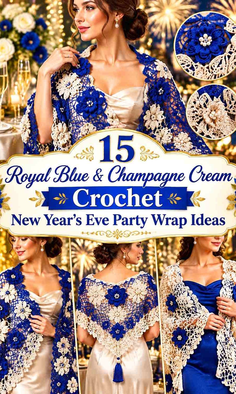 Royal Blue & Champagne Cream Crochet New Year's Eve Party Wrap Ideas