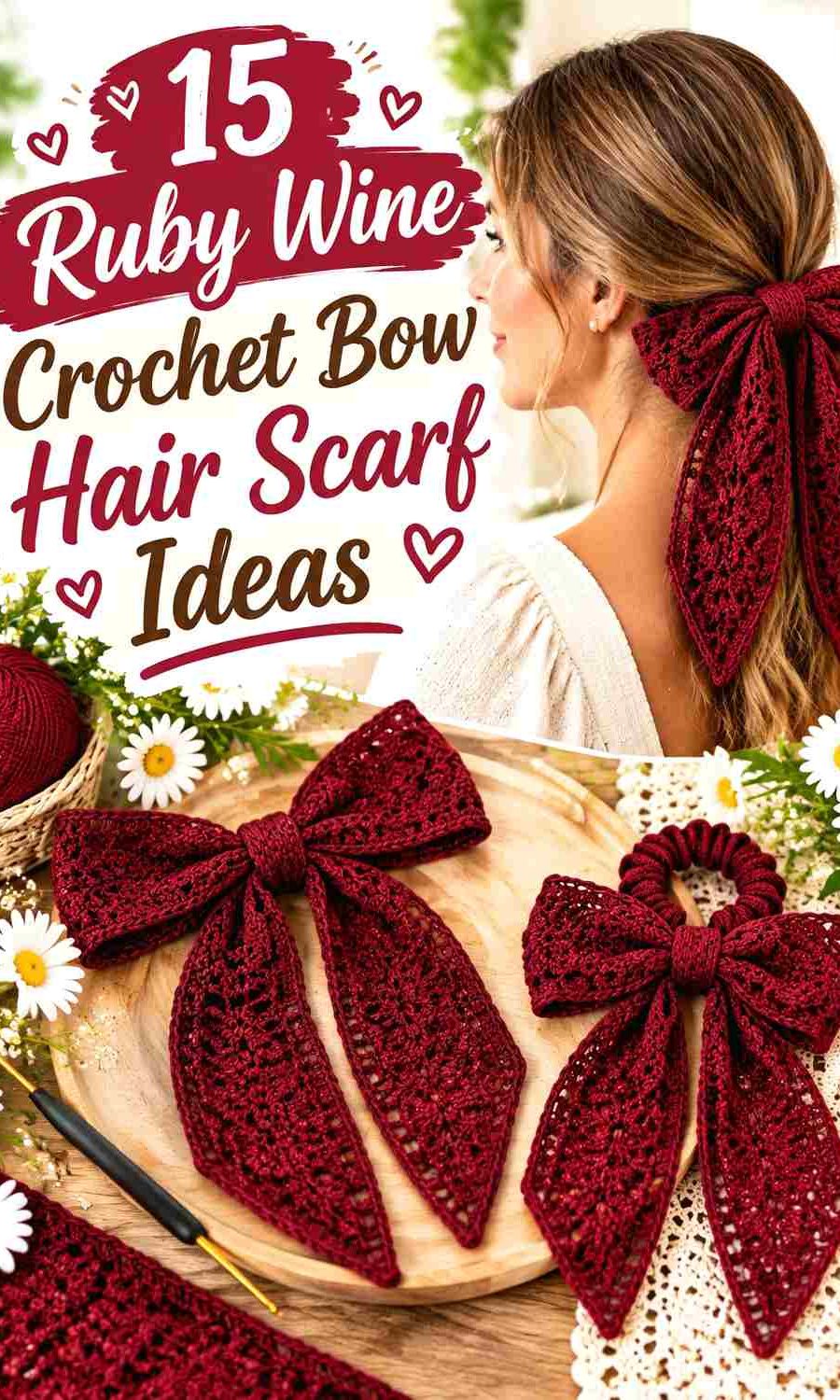 15 Ruby Wine Crochet Bow Hair Scarf Ideas