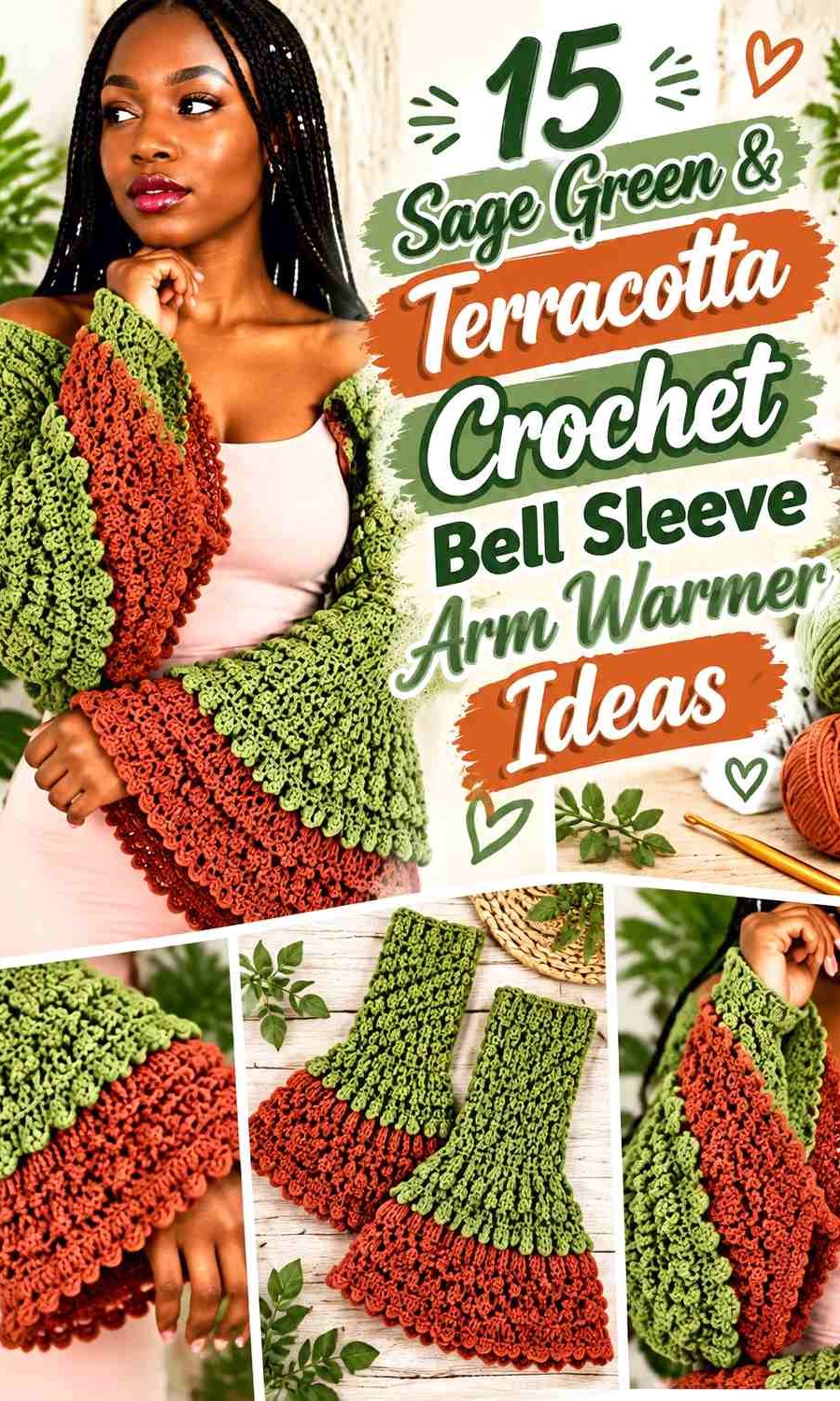 Sage Green & Terracotta Crochet Bell Sleeve Arm Warmer Ideas