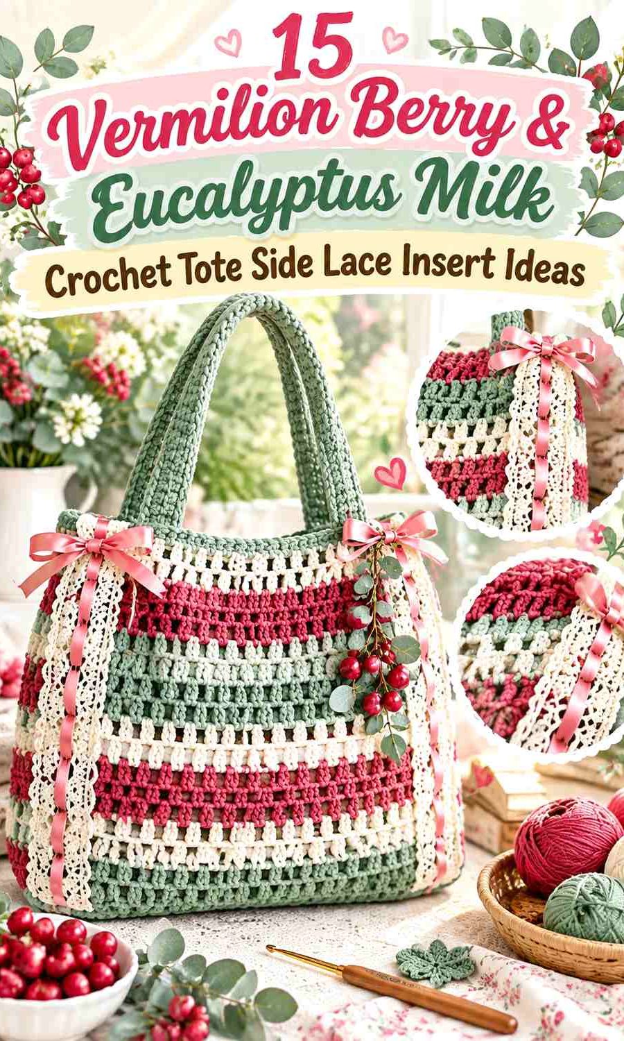 Vermilion Berry & Eucalyptus Milk Crochet Tote Side Lace Insert Ideas