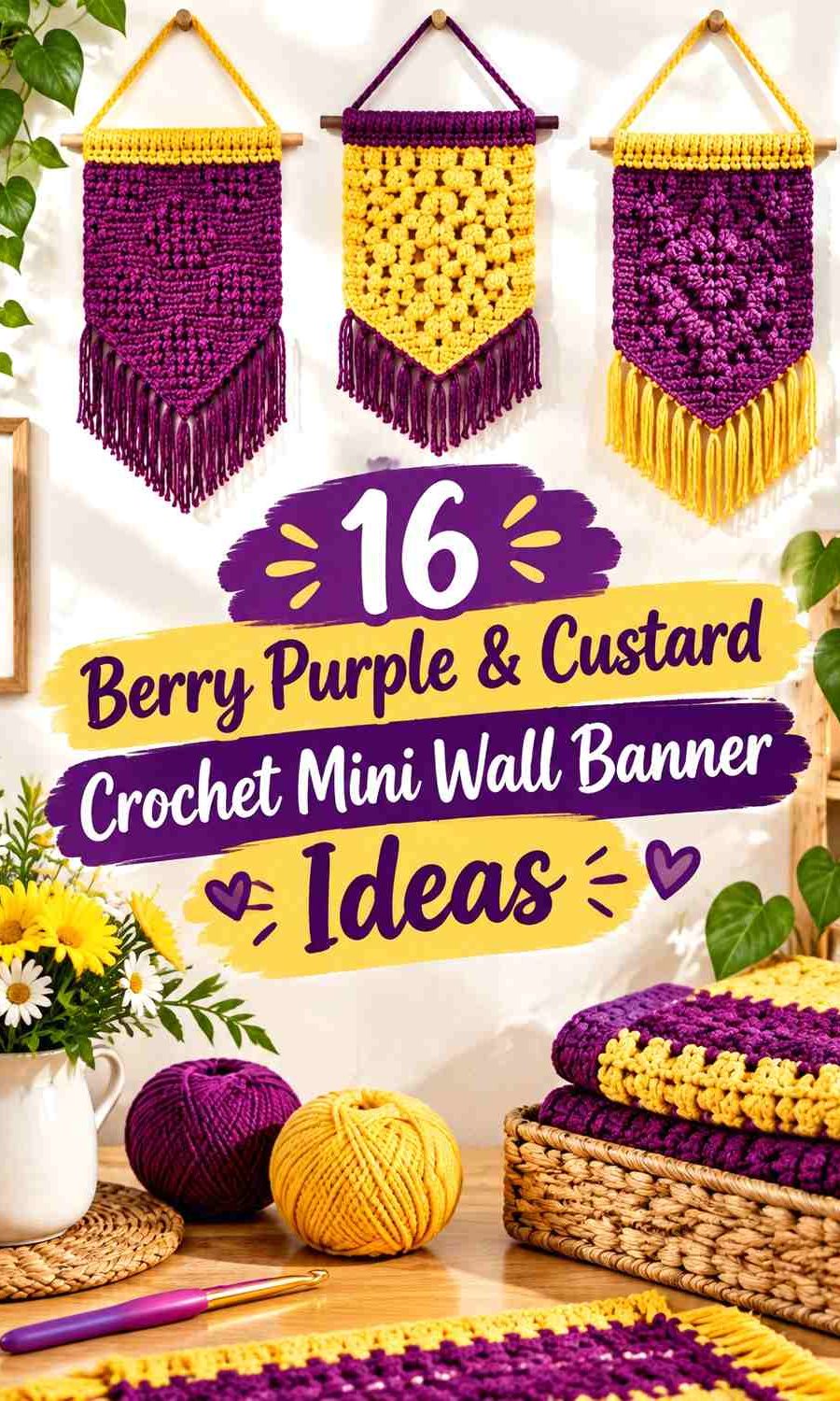 Berry Purple & Custard Crochet Mini Wall Banner Ideas