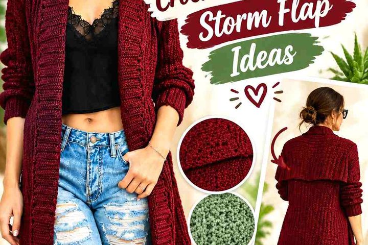 Bordeaux Red & Aloe Mist Crochet Trench Coat Storm Flap Ideas