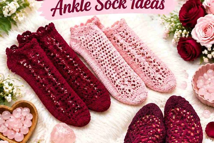 Bordeaux Wine & Rose Quartz Crochet Lace Ankle Sock Ideas