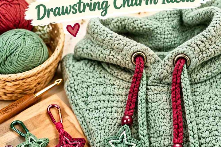 Carmine Rose & Powder Sage Crochet Hoodie Drawstring Charm Ideas