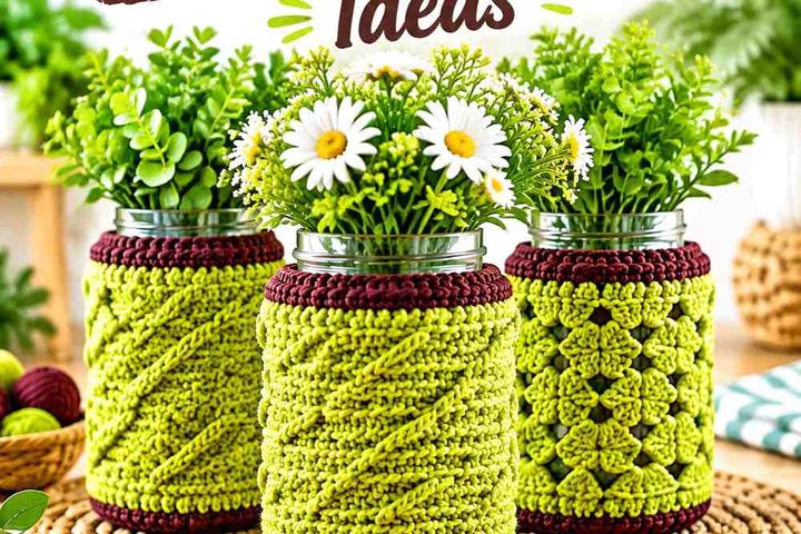 Chartreuse Lime & Mahogany Crochet Vase Neck Collar Ideas