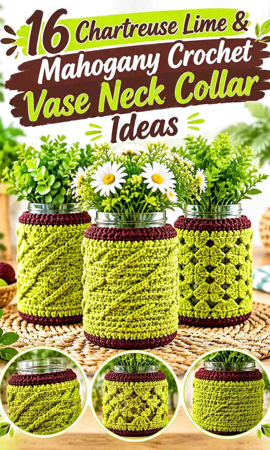 Chartreuse Lime & Mahogany Crochet Vase Neck Collar Ideas