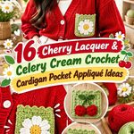 Cherry Lacquer & Celery Cream Crochet Cardigan Pocket Appliqué Ideas