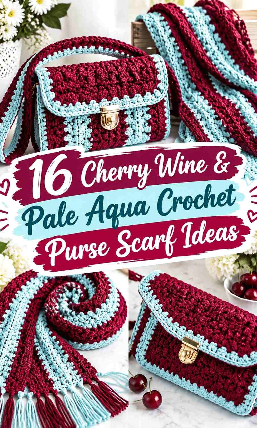 Cherry Wine & Pale Aqua Crochet Purse Scarf Ideas