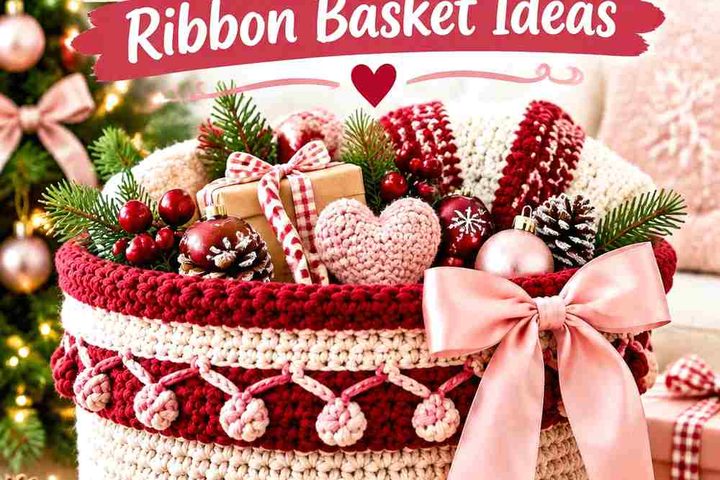 16 Cranberry & Blush Crochet Holiday Ribbon Basket Ideas