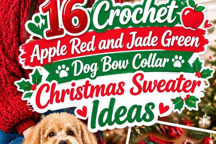 Crochet Apple Red and Jade Green Dog Bow Collar Christmas Sweater Ideas