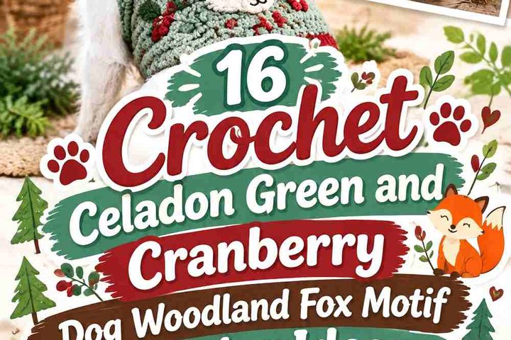 Crochet Celadon Green and Cranberry Dog Woodland Fox Motif Sweater Ideas