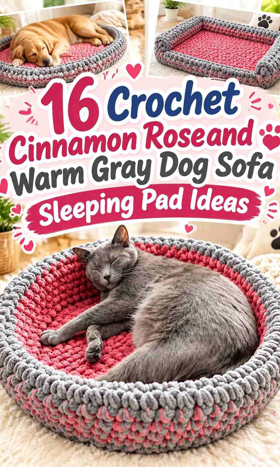 Crochet Cinnamon Rose and Warm Gray Dog Sofa Sleeping Pad Ideas