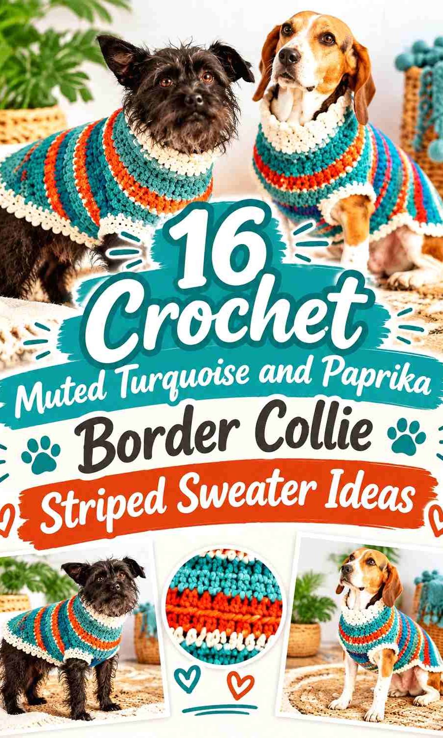Crochet Muted Turquoise & Paprika Border Collie Striped Sweater Ideas