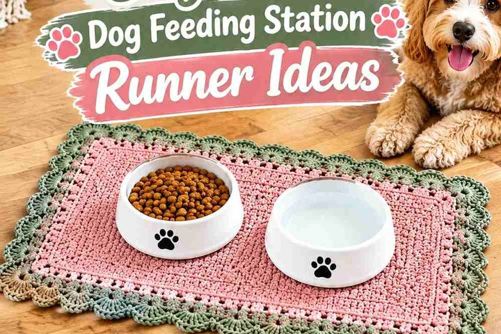 Crochet Rose Quartz and Sage Green Dog Feeding Station Runner Ideas