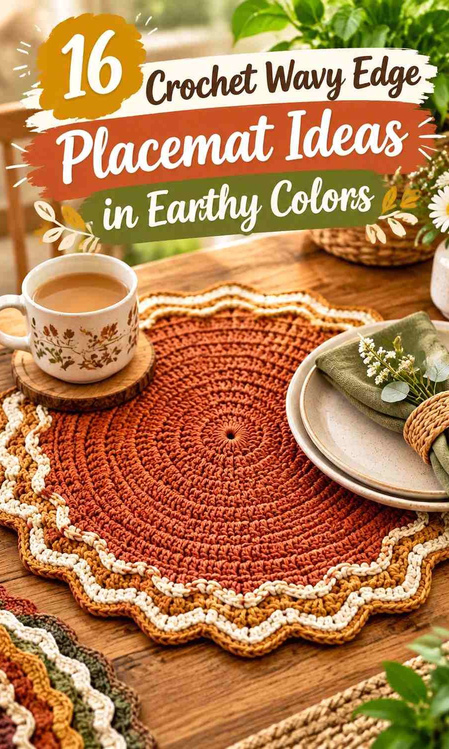 Crochet Wavy Edge Placemat Ideas in Earthy Colors