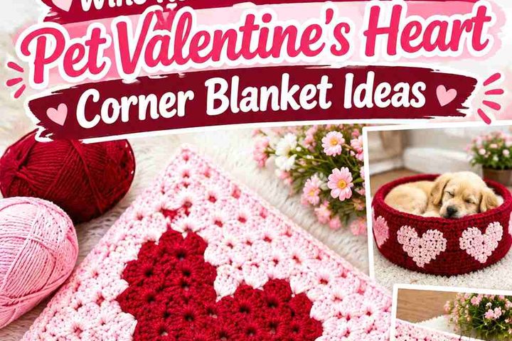 Crochet Wine Red and Butter Pink Pet Valentine's Heart Corner Blanket Ideas