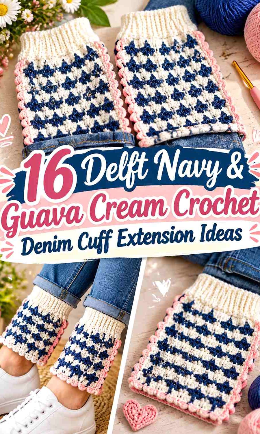 Delft Navy & Guava Cream Crochet Denim Cuff Extension Ideas