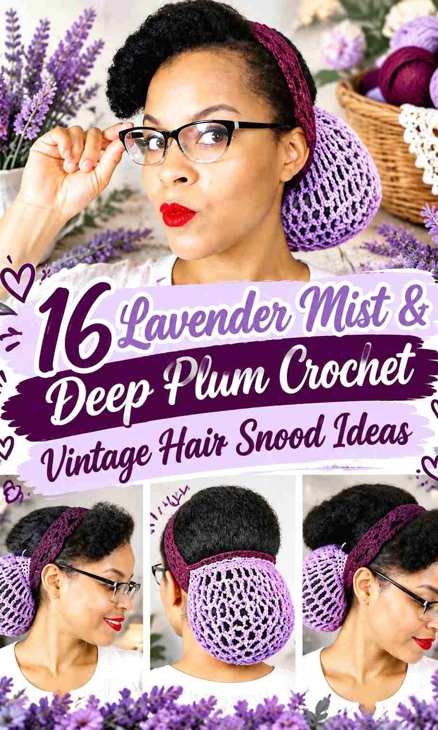 Lavender Mist & Deep Plum Crochet Vintage Hair Snood Ideas