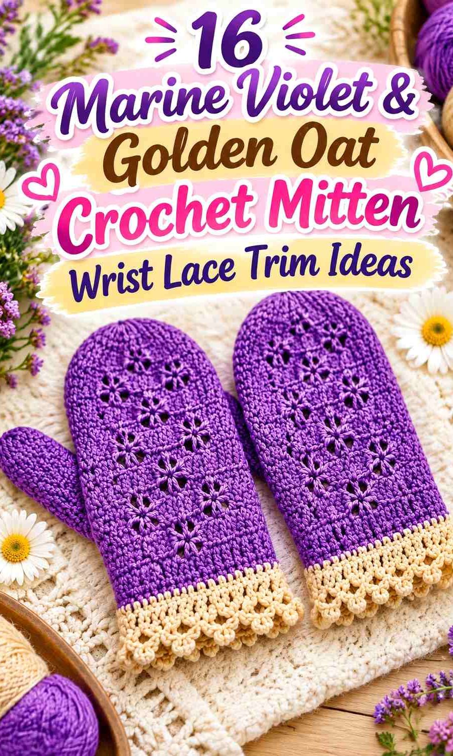 Marine Violet & Golden Oat Crochet Mitten Wrist Lace Trim Ideas