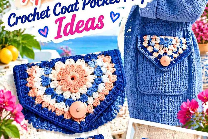 Mediterranean Blue & Apricot Blush Crochet Coat Pocket Flap Ideas