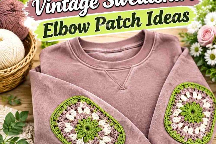 Moss Chartreuse & Rose Taupe Crochet Vintage Sweatshirt Elbow Patch Ideas