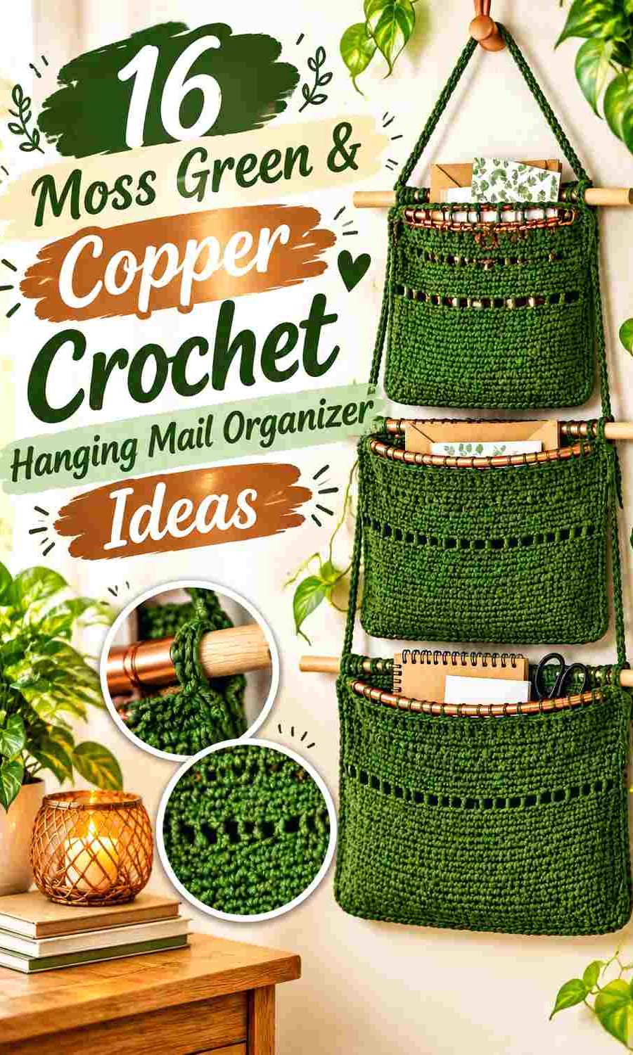 16 Moss Green & Copper Crochet Hanging Mail Organizer Ideas