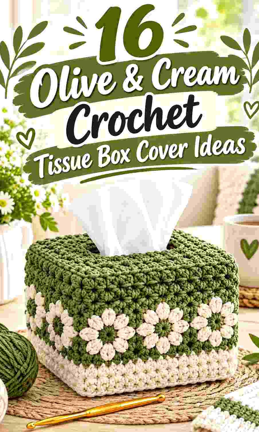 16 Olive & Cream Crochet Tissue Box Cover Ideas