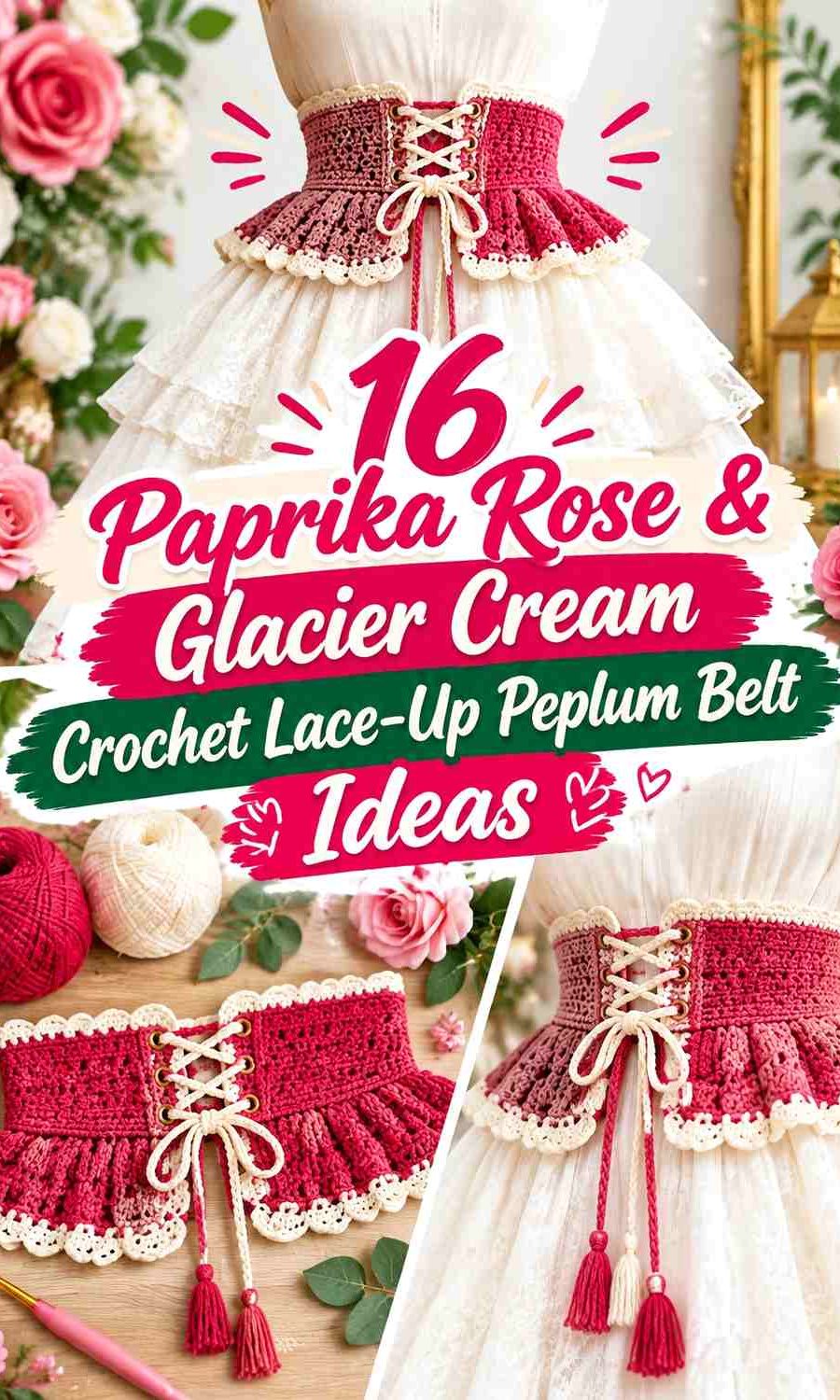 Paprika Rose & Glacier Cream Crochet Lace-Up Peplum Belt Ideas