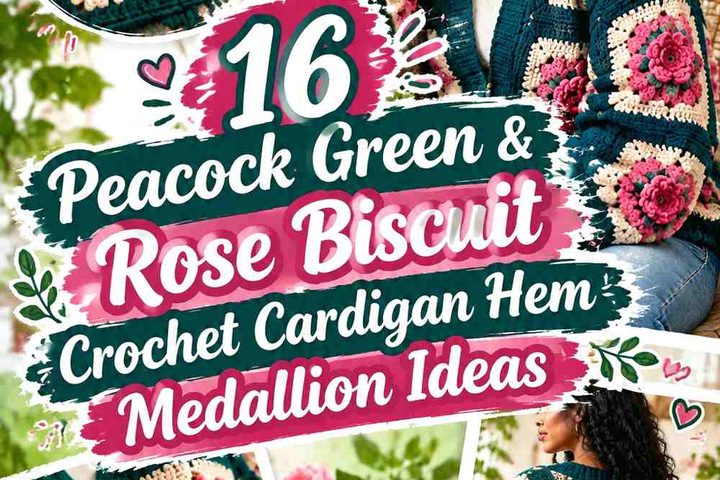 Peacock Green & Rose Biscuit Crochet Cardigan Hem Medallion Ideas