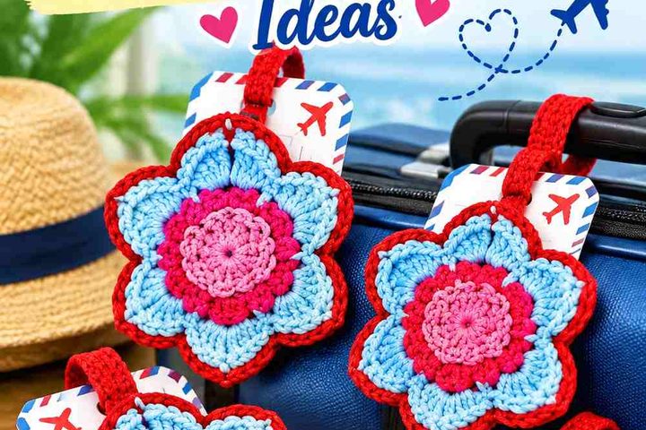 Porcelain Blue & Vermilion Crochet Luggage Tag Sleeve Ideas