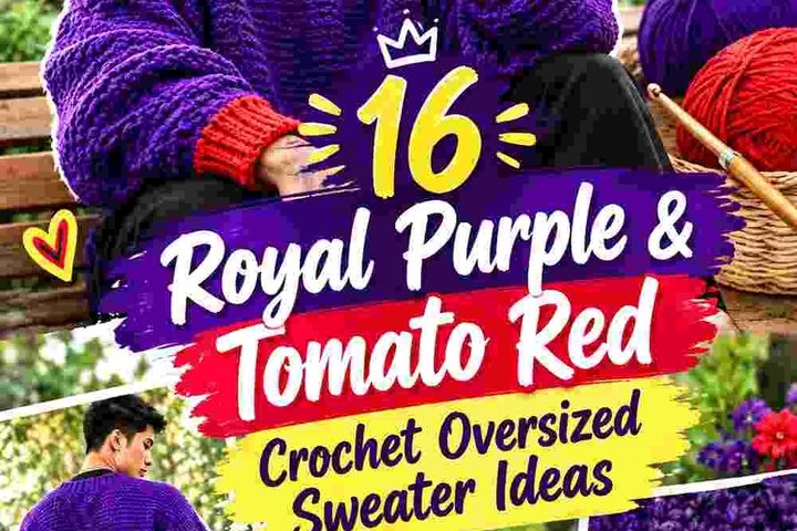 16 Royal Purple & Tomato Red Crochet Oversized Sweater Ideas