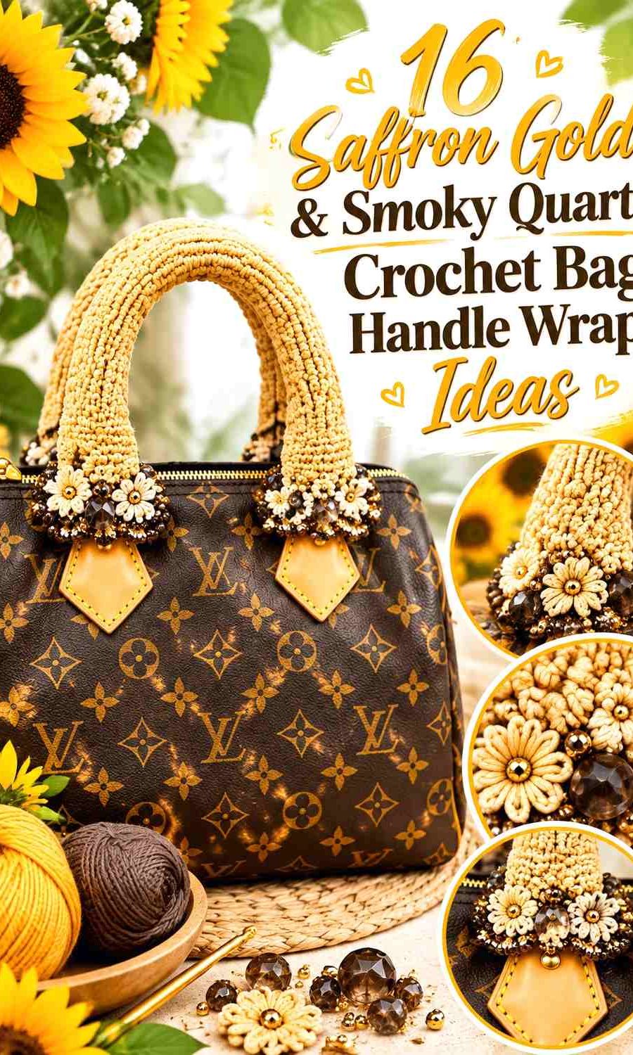 Saffron Gold & Smoky Quartz Crochet Bag Handle Wrap Ideas