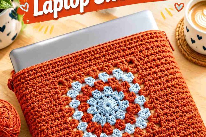 Terracotta Orange & Pale Blue Crochet Tapestry Laptop Sleeve Ideas