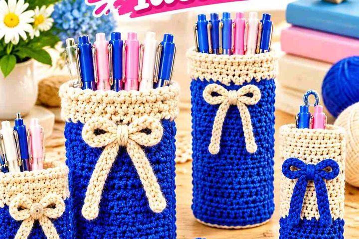 16 Ultramarine & Almond Crochet Pen Holder Sleeve Ideas