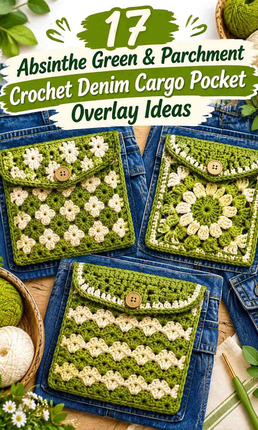 Absinthe Green & Parchment Crochet Denim Cargo Pocket Overlay Ideas