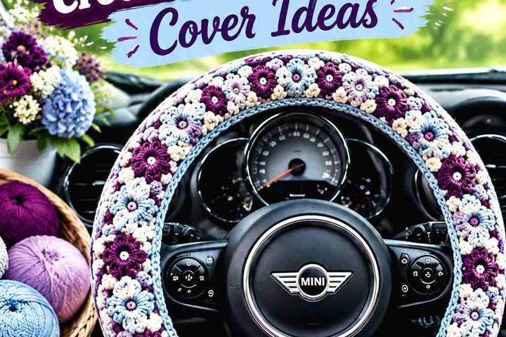 17 Aubergine & Moonstone Blue Crochet Steering Wheel Cover Ideas