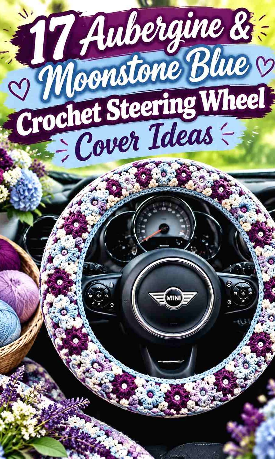 17 Aubergine & Moonstone Blue Crochet Steering Wheel Cover Ideas