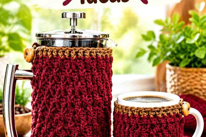 17 Burgundy & Walnut Crochet Coffee Press Cozy Ideas