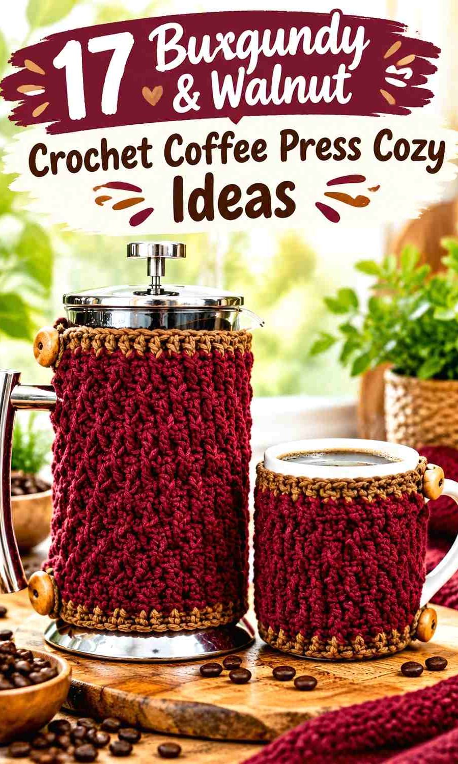 17 Burgundy & Walnut Crochet Coffee Press Cozy Ideas