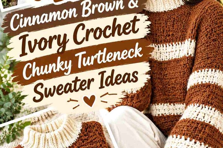 Cinnamon Brown & Ivory Crochet Chunky Turtleneck Sweater Ideas
