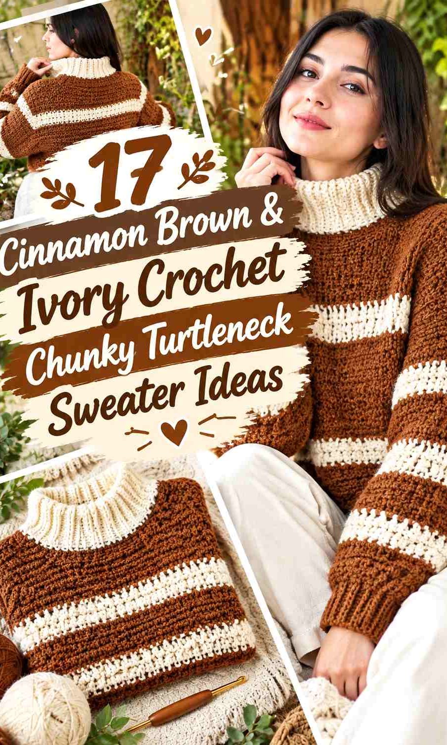 Cinnamon Brown & Ivory Crochet Chunky Turtleneck Sweater Ideas