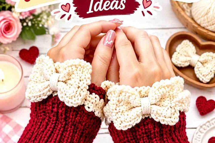 Cranberry Red & Buttercream Crochet Detachable Bow Cuff Ideas