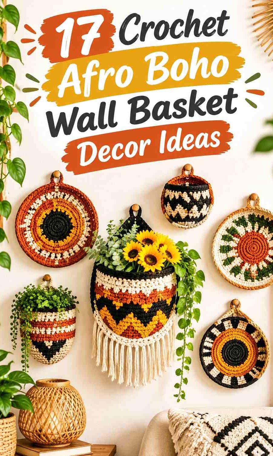 Crochet Afro Boho Wall Basket Decor Ideas With Earthy Color Schemes
