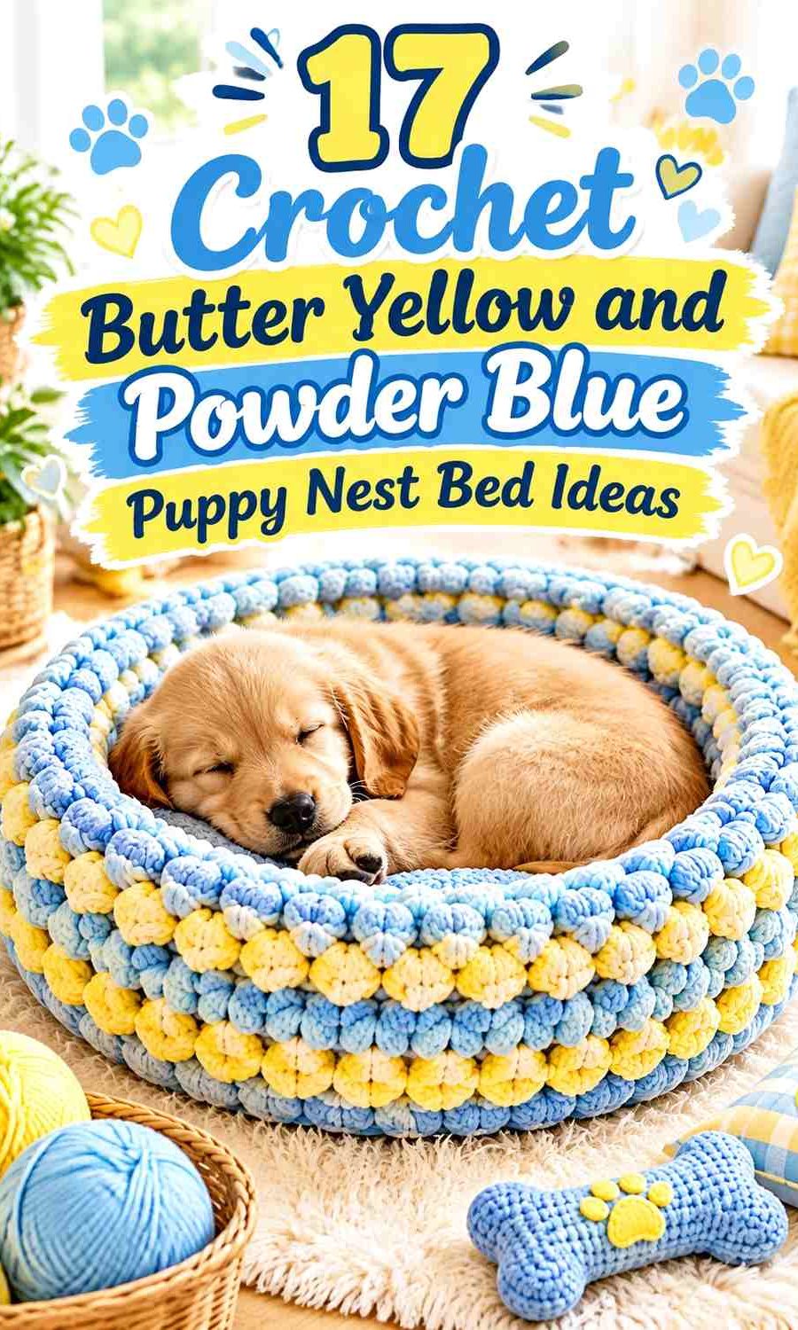 Crochet Butter Yellow and Powder Blue Puppy Nest Bed Ideas