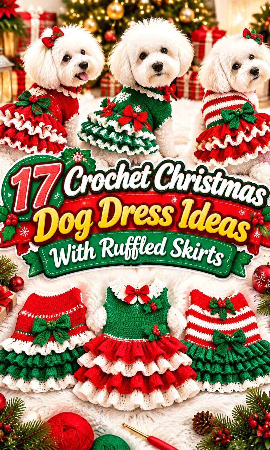 Crochet Christmas Dog Dress Ideas With Ruffled Skirts
