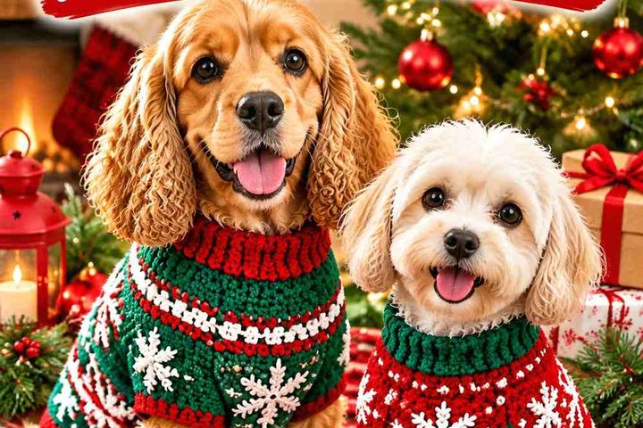 Crochet Christmas Dog Sweater Ideas in Red and Green