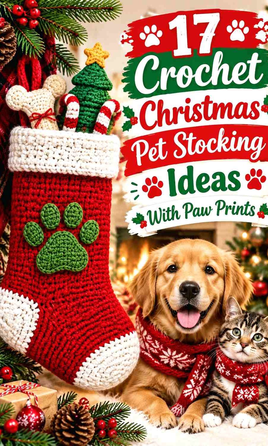 Crochet Christmas Pet Stocking Ideas With Paw Prints