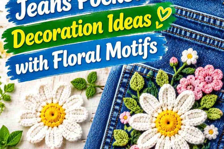 Crochet Jeans Pocket Decoration Ideas with Floral Motifs